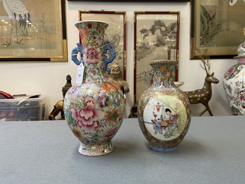 Two Chinese famille rose vases, Qianlong marks, Republic