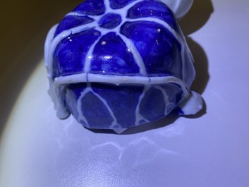 A Chinese blue, white and copper-red 'crab in lotus' water dropper, Kangxi