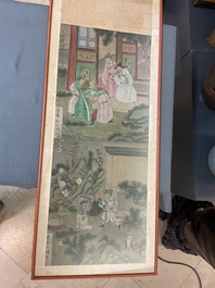 A square Chinese pink-ground famille rose 'antiquities' vase, 19th C.