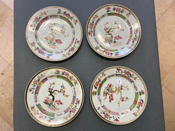 Six Chinese famille rose plates with blossoming branches, Yongzheng