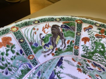 A Chinese famille verte 'mythical beasts' dish, Kangxi