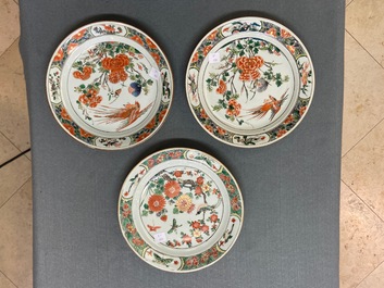 A Chinese famille verte dish and six plates, Kangxi