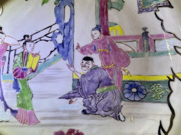 Three Chinese blue and white and famille rose dishes, Kangxi/Yongzheng