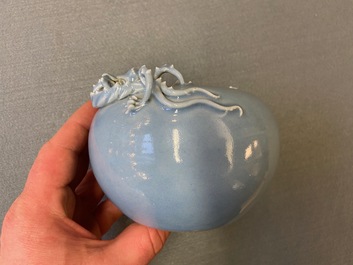 A Chinese monochrome lavender-blue brush washer with a dragon, Yongzheng mark, 19th C.