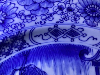 Three Chinese blue and white and famille rose dishes, Kangxi/Yongzheng