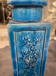 Four Chinese monochrome turquoise vases and a celadon vase, 19/20th C.