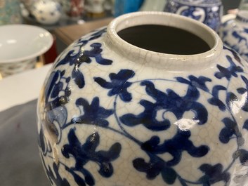 Three Chinese blue and white vases, 19th C.