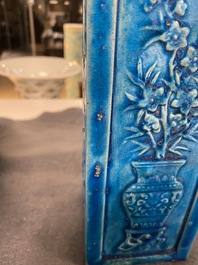 Four Chinese monochrome turquoise vases and a celadon vase, 19/20th C.