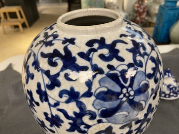 Three Chinese blue and white vases, 19th C.