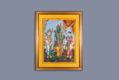 Thanjavur school, India: 'Vishnu', kleur en bladgoud op papier, 19e eeuw