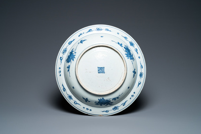 A Chinese blue and white 'peony' dish, Ming