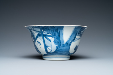 A Chinese blue and white bowl with a narrative scene, Kangxi
