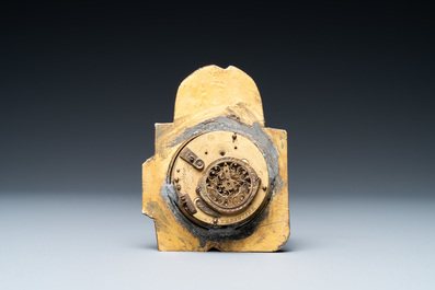 A polychrome French faience pocket watch holder, Marseille, 19th C.