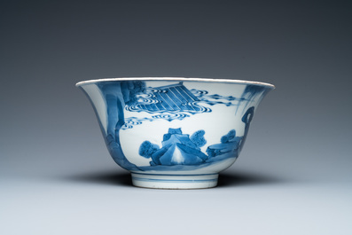 A Chinese blue and white bowl with a narrative scene, Kangxi