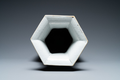 A Chinese hexagonal famille rose 'antiquities' vase, 19th C.