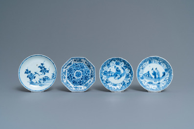 Twenty-one Chinese blue and white saucers and eighteen cups, Kangxi