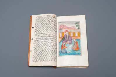 Een geschreven 'Layla en Majnun' po&euml;zie-album met twee miniaturen, gedat. 1207 AH of 1792