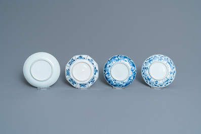 Twenty-one Chinese blue and white saucers and eighteen cups, Kangxi
