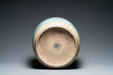 A Chinese famille rose turquoise-ground 'bajixiang' jardini&egrave;re, 19th C.