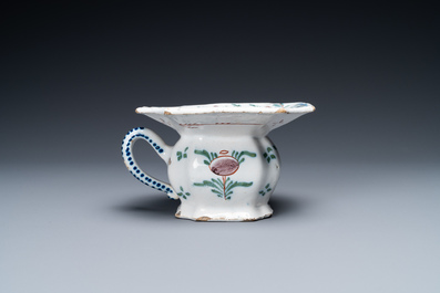 A polychrome Dutch Delft spittoon, 18th C.