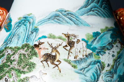 A Chinese famille rose '100 deer' 'hu' vase, Qianlong mark, Republic