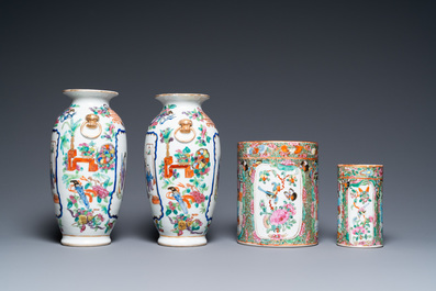 Six Chinese Canton famille rose wares, 19th C.