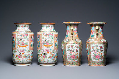 Twee paar Chinese Canton famille rose vazen, 19e eeuw