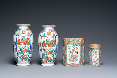 Six Chinese Canton famille rose wares, 19th C.