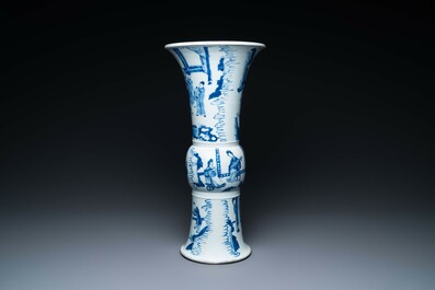 A Chinese blue and white 'gu' vase, Chenghua mark, Kangxi