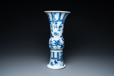 A Chinese blue and white 'gu' vase, Chenghua mark, Kangxi