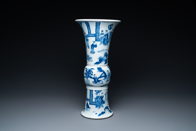 A Chinese blue and white 'gu' vase, Chenghua mark, Kangxi