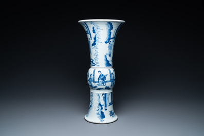 A Chinese blue and white 'gu' vase, Chenghua mark, Kangxi