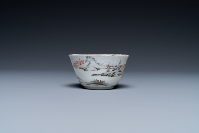 A fine Chinese famille rose 'romantic subject' cup and saucer, Qianlong
