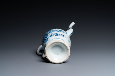 A Chinese blue and white 'qilin and phoenix' ewer, Kangxi