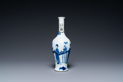 A Chinese blue and white vase with elephant head handles, Kangxi
