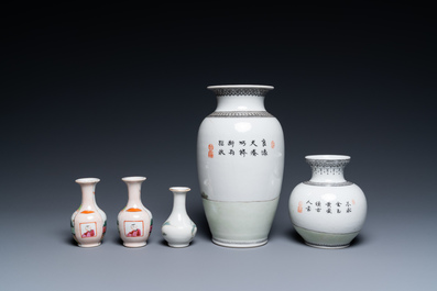 Five Chinese famille rose vases, 19/20th C.