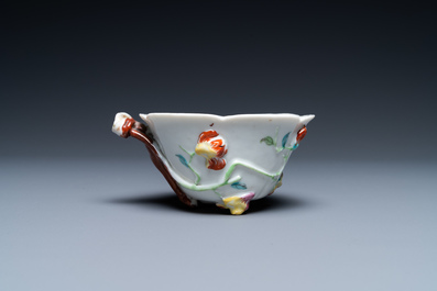 A Chinese famille rose relief-decorated libation cup, Yongzheng