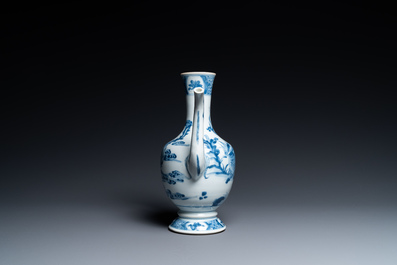 A Chinese blue and white 'qilin and phoenix' ewer, Kangxi