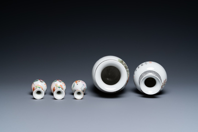 Five Chinese famille rose vases, 19/20th C.