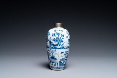 A Chinese blue and white silver-mounted tea caddy, Kangxi