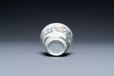 A fine Chinese famille rose 'romantic subject' cup and saucer, Qianlong