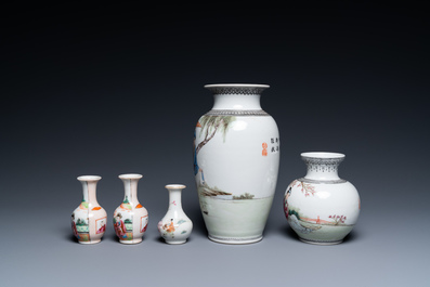 Five Chinese famille rose vases, 19/20th C.
