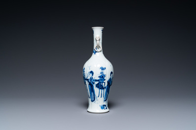 A Chinese blue and white vase with elephant head handles, Kangxi