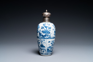 A Chinese blue and white silver-mounted tea caddy, Kangxi