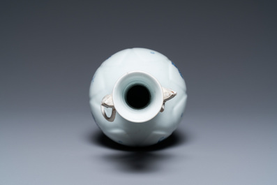 A Chinese blue and white vase with elephant head handles, Kangxi