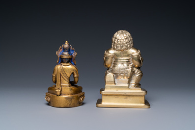A Sino-Tibetan gilt bronze Buddha Amitayus and an Indian brass figure, 18/19th C.