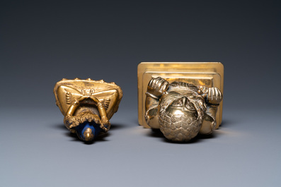 A Sino-Tibetan gilt bronze Buddha Amitayus and an Indian brass figure, 18/19th C.
