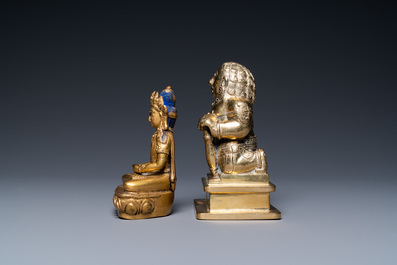 A Sino-Tibetan gilt bronze Buddha Amitayus and an Indian brass figure, 18/19th C.