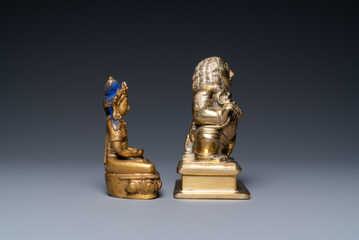 A Sino-Tibetan gilt bronze Buddha Amitayus and an Indian brass figure, 18/19th C.