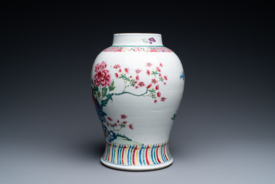 A Chinese famille rose vase with birds among blossoming branches, Qianlong